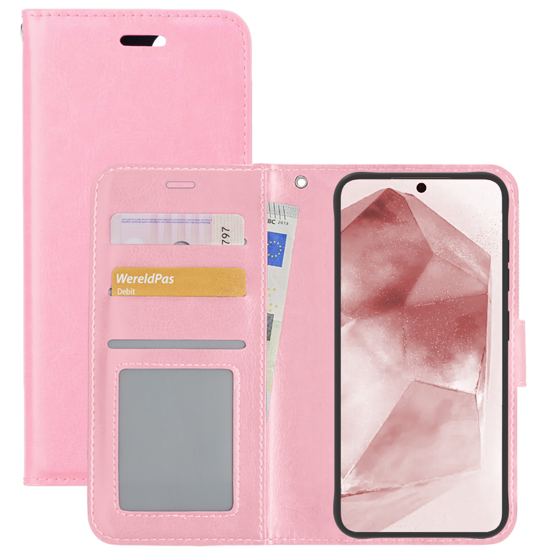 NoXx Hoes Geschikt voor Samsung A55 Hoesje Book Case Hoes Flip Cover Wallet Bookcase - Lichtroze