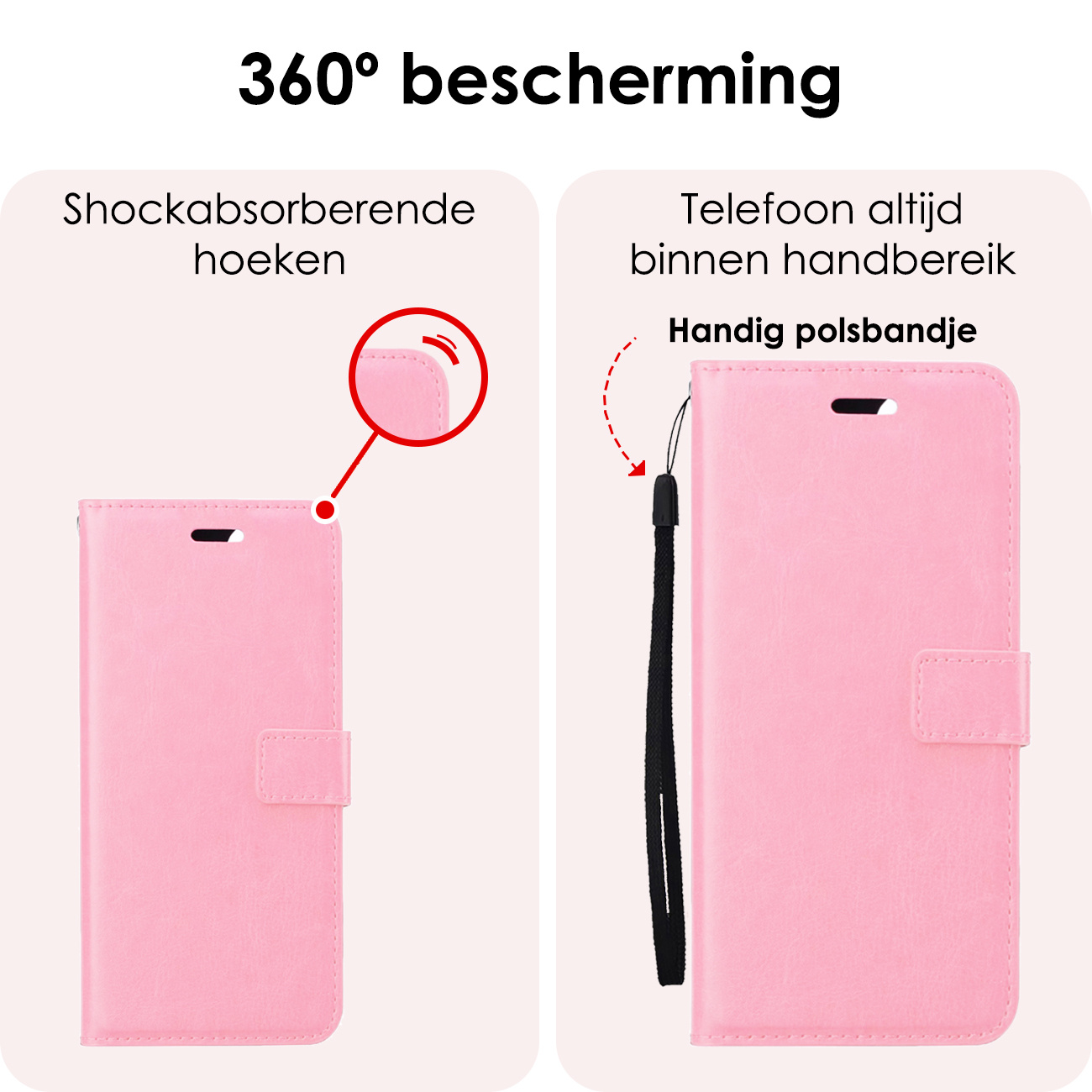 NoXx Hoes Geschikt voor Samsung A55 Hoesje Book Case Hoes Flip Cover Wallet Bookcase - Lichtroze