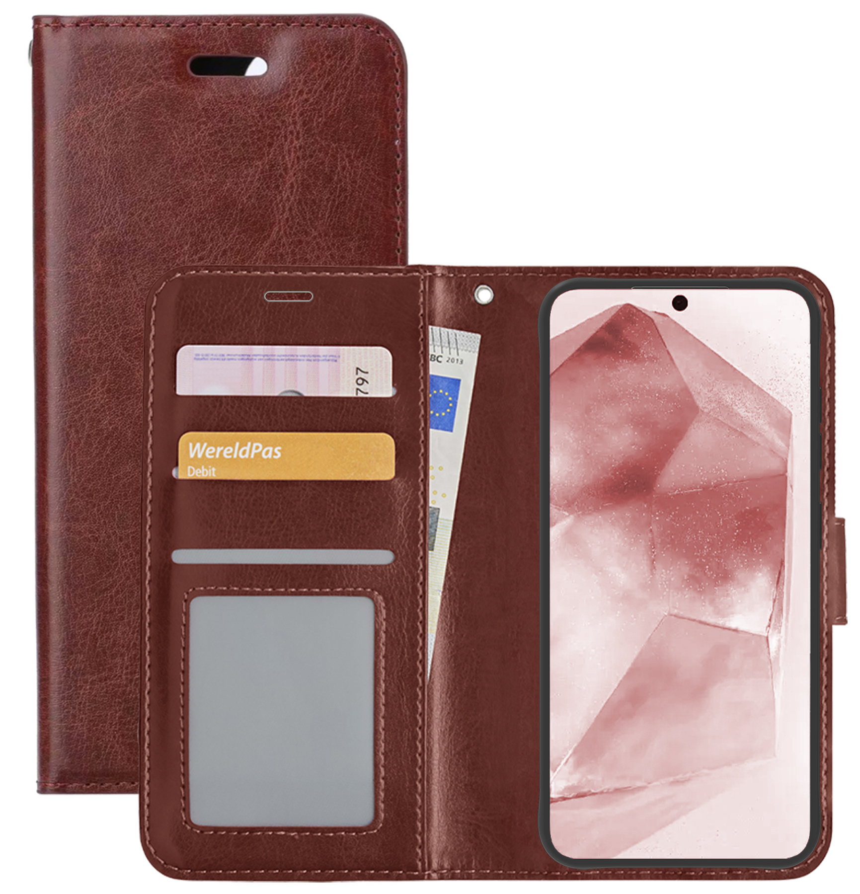 NoXx Hoes Geschikt voor Samsung A55 Hoesje Book Case Hoes Flip Cover Wallet Bookcase - Bruin