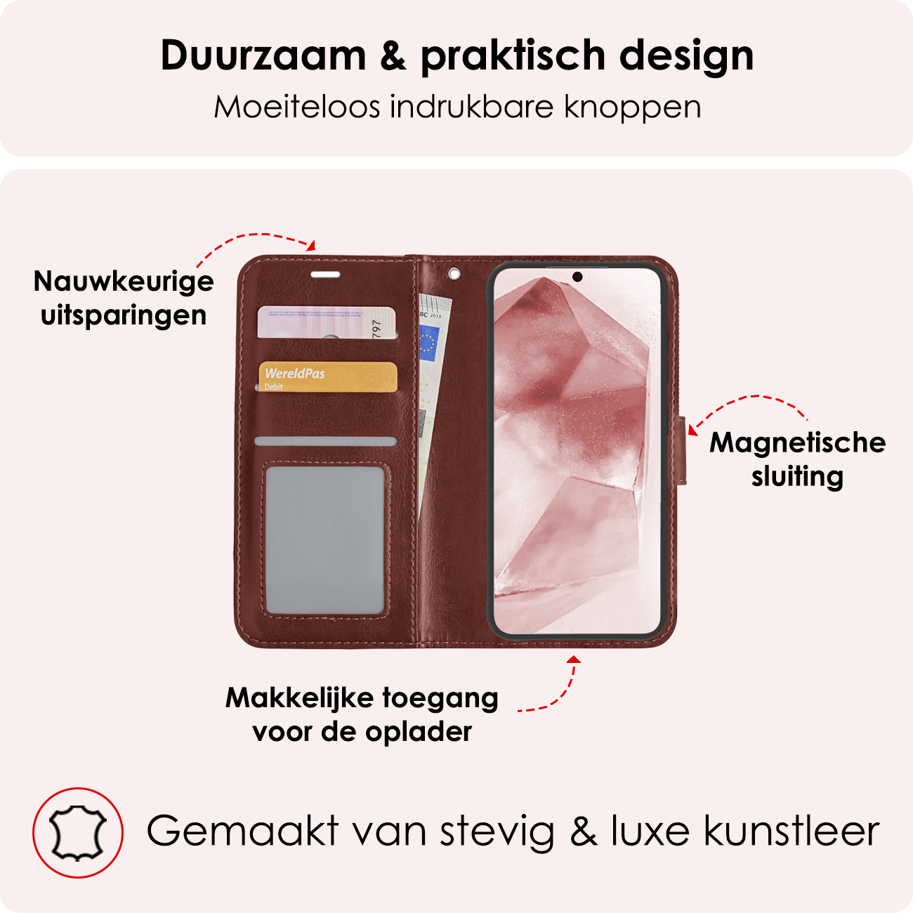 NoXx Hoes Geschikt voor Samsung A55 Hoesje Book Case Hoes Flip Cover Wallet Bookcase - Bruin