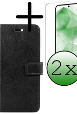BASEY. Hoes Geschikt voor Samsung A55 Hoesje Bookcase Hoes Flip Case Book Cover Met 2x Screenprotector - Hoesje Geschikt voor Samsung Galaxy A55 Hoes Book Case Hoesje - Zwart