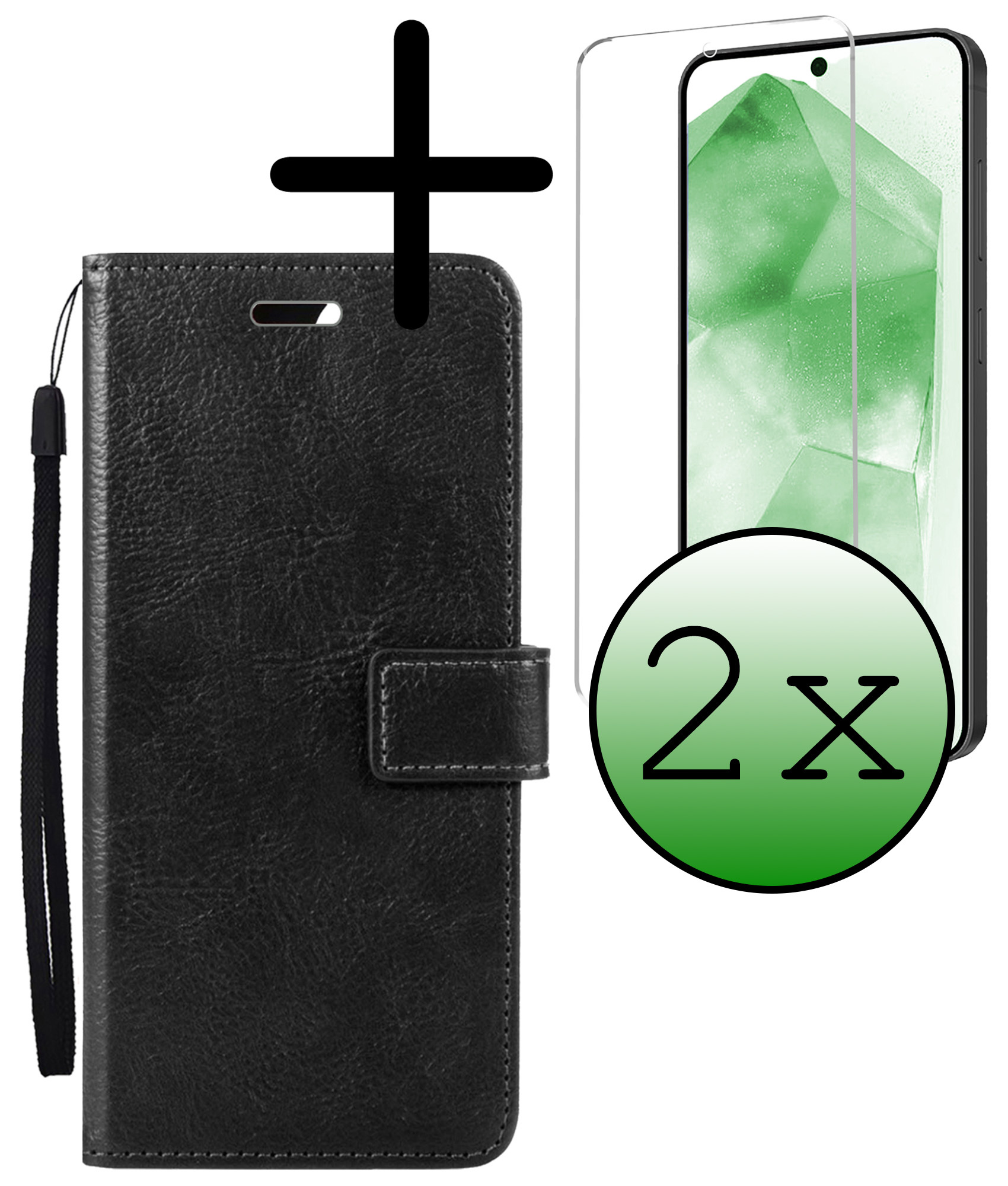 BASEY. Hoes Geschikt voor Samsung A55 Hoesje Bookcase Hoes Flip Case Book Cover Met 2x Screenprotector - Hoesje Geschikt voor Samsung Galaxy A55 Hoes Book Case Hoesje - Zwart