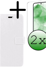 BASEY. Hoes Geschikt voor Samsung A55 Hoesje Bookcase Hoes Flip Case Book Cover Met 2x Screenprotector - Hoesje Geschikt voor Samsung Galaxy A55 Hoes Book Case Hoesje - Wit