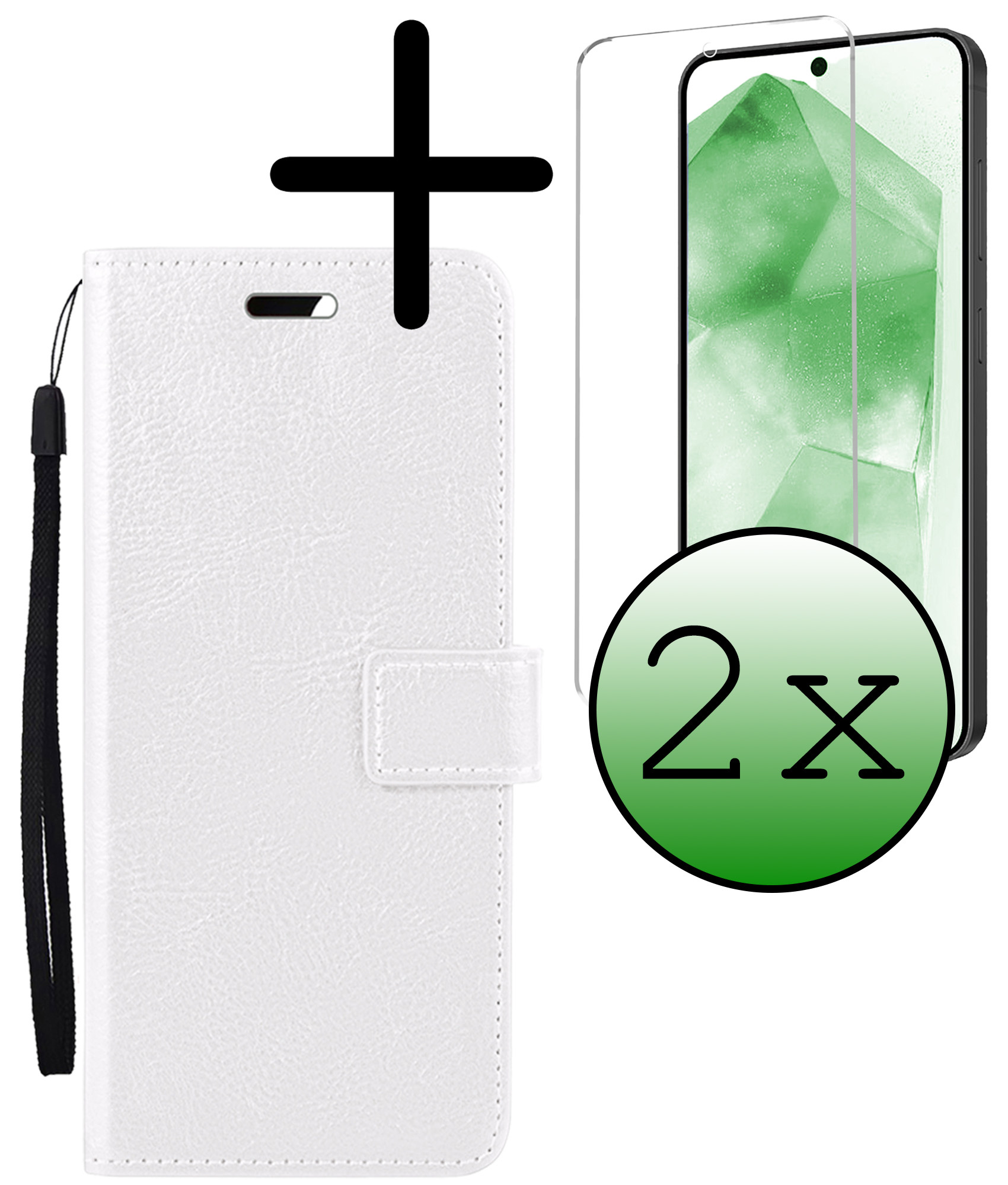 BASEY. Hoes Geschikt voor Samsung A55 Hoesje Bookcase Hoes Flip Case Book Cover Met 2x Screenprotector - Hoesje Geschikt voor Samsung Galaxy A55 Hoes Book Case Hoesje - Wit