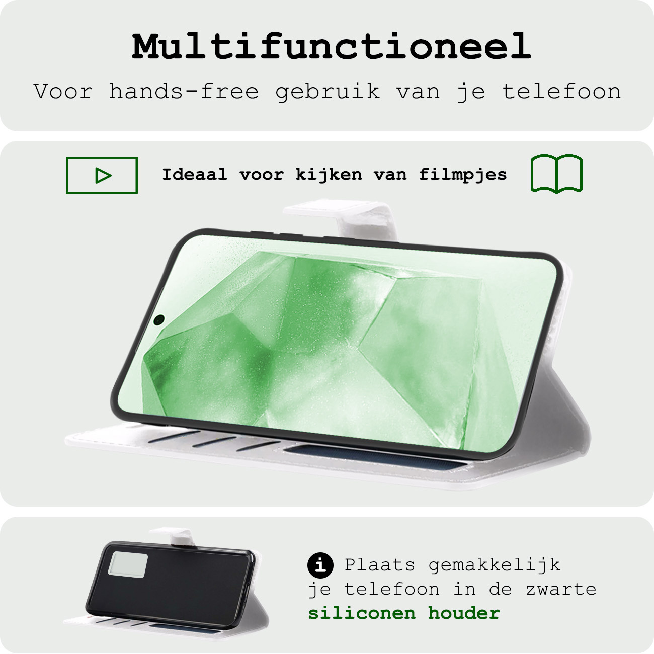 BASEY. Hoes Geschikt voor Samsung A55 Hoesje Bookcase Hoes Flip Case Book Cover Met 2x Screenprotector - Hoesje Geschikt voor Samsung Galaxy A55 Hoes Book Case Hoesje - Wit