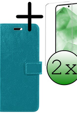 BASEY. Hoes Geschikt voor Samsung A55 Hoesje Bookcase Hoes Flip Case Book Cover Met 2x Screenprotector - Hoesje Geschikt voor Samsung Galaxy A55 Hoes Book Case Hoesje - Turquoise