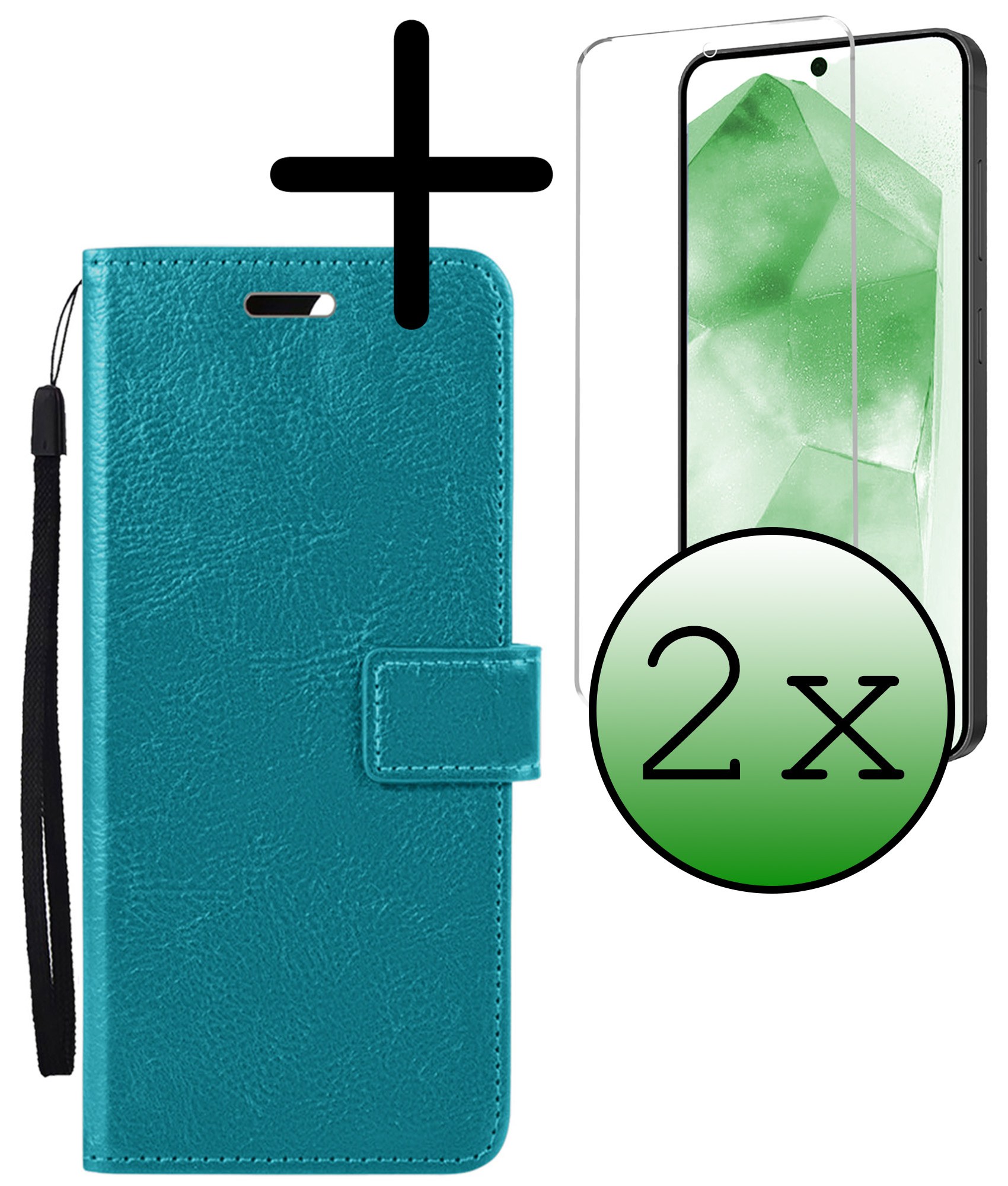 BASEY. Hoes Geschikt voor Samsung A55 Hoesje Bookcase Hoes Flip Case Book Cover Met 2x Screenprotector - Hoesje Geschikt voor Samsung Galaxy A55 Hoes Book Case Hoesje - Turquoise