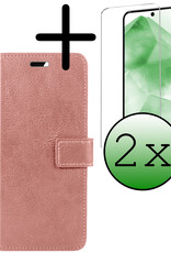 BASEY. Hoes Geschikt voor Samsung A55 Hoesje Bookcase Hoes Flip Case Book Cover Met 2x Screenprotector - Hoesje Geschikt voor Samsung Galaxy A55 Hoes Book Case Hoesje - Rosé goud