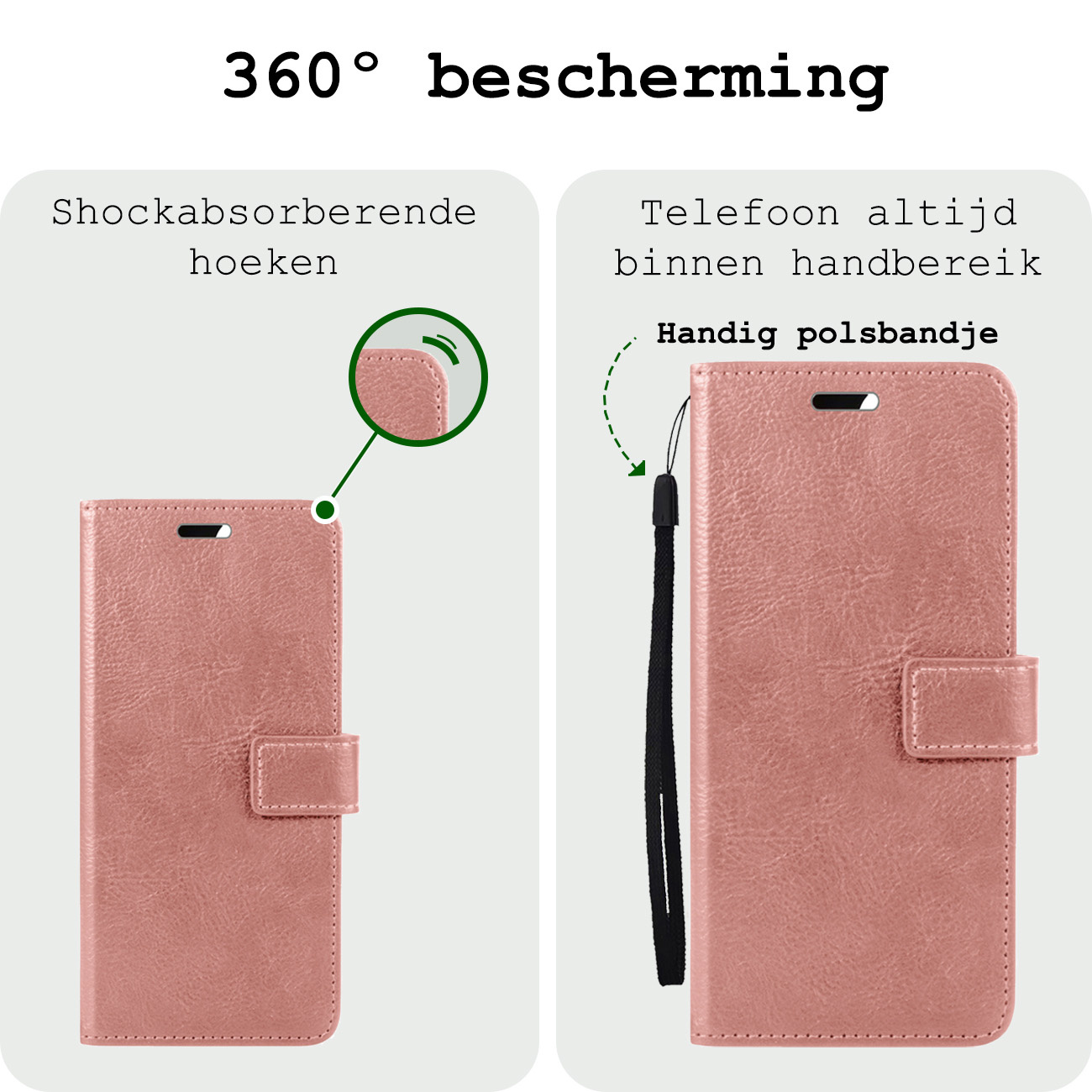 BASEY. Hoes Geschikt voor Samsung A55 Hoesje Bookcase Hoes Flip Case Book Cover Met 2x Screenprotector - Hoesje Geschikt voor Samsung Galaxy A55 Hoes Book Case Hoesje - Rosé goud