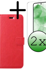 BASEY. Hoes Geschikt voor Samsung A55 Hoesje Bookcase Hoes Flip Case Book Cover Met 2x Screenprotector - Hoesje Geschikt voor Samsung Galaxy A55 Hoes Book Case Hoesje - Rood