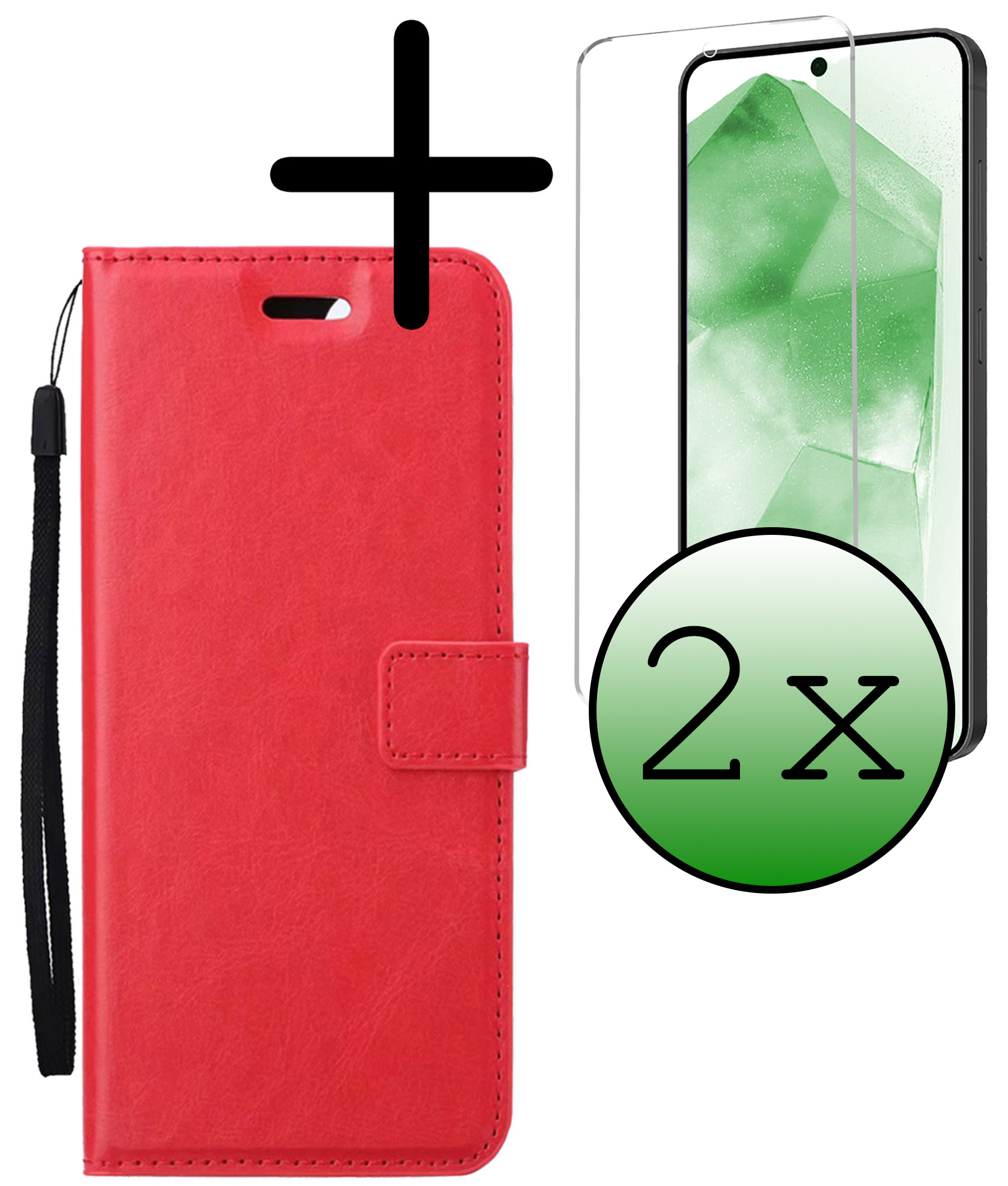 BASEY. Hoes Geschikt voor Samsung A55 Hoesje Bookcase Hoes Flip Case Book Cover Met 2x Screenprotector - Hoesje Geschikt voor Samsung Galaxy A55 Hoes Book Case Hoesje - Rood