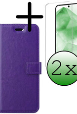 BASEY. Hoes Geschikt voor Samsung A55 Hoesje Bookcase Hoes Flip Case Book Cover Met 2x Screenprotector - Hoesje Geschikt voor Samsung Galaxy A55 Hoes Book Case Hoesje - Paars