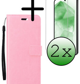 BASEY. BASEY. Samsung Galaxy A55 Hoesje Bookcase Met 2x Screenprotector - Lichtroze
