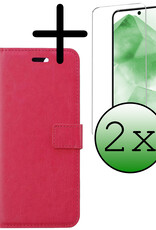 BASEY. Hoes Geschikt voor Samsung A55 Hoesje Bookcase Hoes Flip Case Book Cover Met 2x Screenprotector - Hoesje Geschikt voor Samsung Galaxy A55 Hoes Book Case Hoesje - Donkerroze
