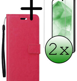 BASEY. BASEY. Samsung Galaxy A55 Hoesje Bookcase Met 2x Screenprotector - Donkerroze