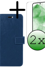 BASEY. Hoes Geschikt voor Samsung A55 Hoesje Bookcase Hoes Flip Case Book Cover Met 2x Screenprotector - Hoesje Geschikt voor Samsung Galaxy A55 Hoes Book Case Hoesje - Donkerblauw