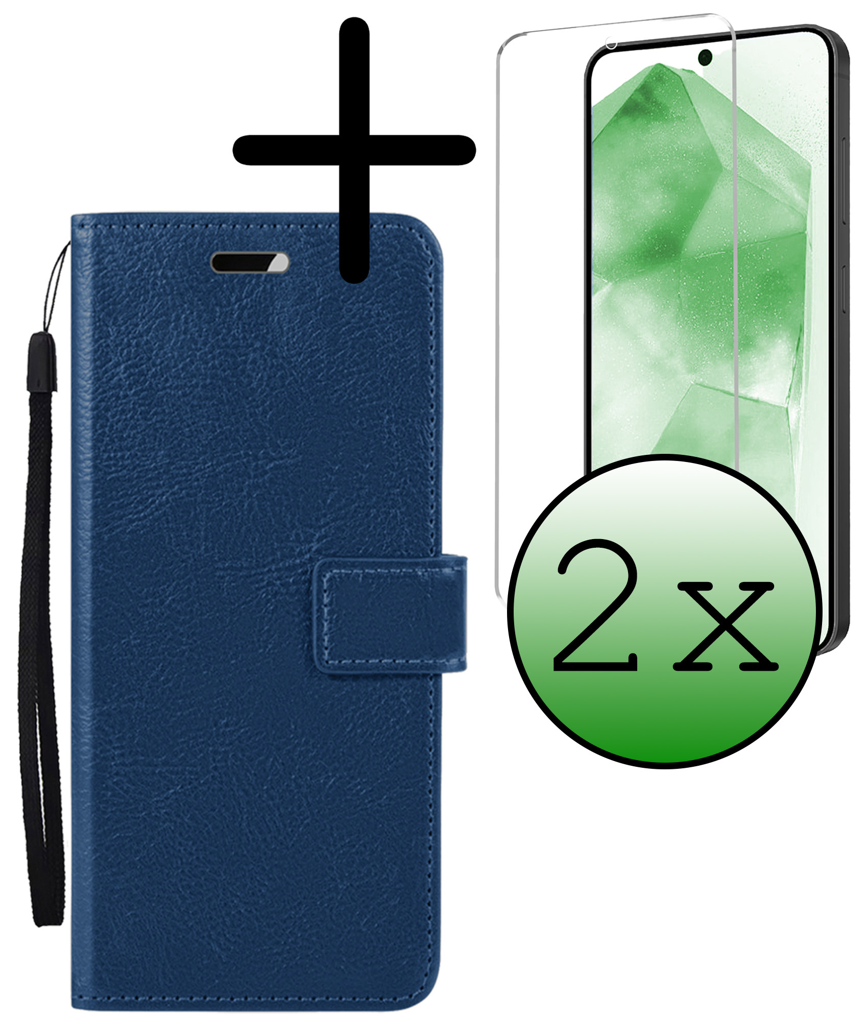 BASEY. Hoes Geschikt voor Samsung A55 Hoesje Bookcase Hoes Flip Case Book Cover Met 2x Screenprotector - Hoesje Geschikt voor Samsung Galaxy A55 Hoes Book Case Hoesje - Donkerblauw