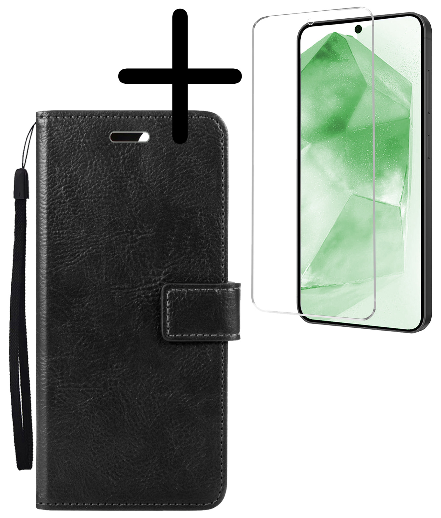 BASEY. Hoes Geschikt voor Samsung A55 Hoesje Bookcase Hoes Flip Case Book Cover Met Screenprotector - Hoesje Geschikt voor Samsung Galaxy A55 Hoes Book Case Hoesje - Zwart