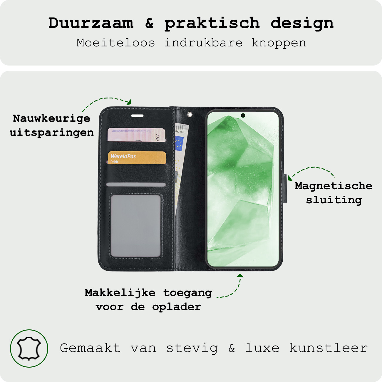 BASEY. Hoes Geschikt voor Samsung A55 Hoesje Bookcase Hoes Flip Case Book Cover Met Screenprotector - Hoesje Geschikt voor Samsung Galaxy A55 Hoes Book Case Hoesje - Zwart