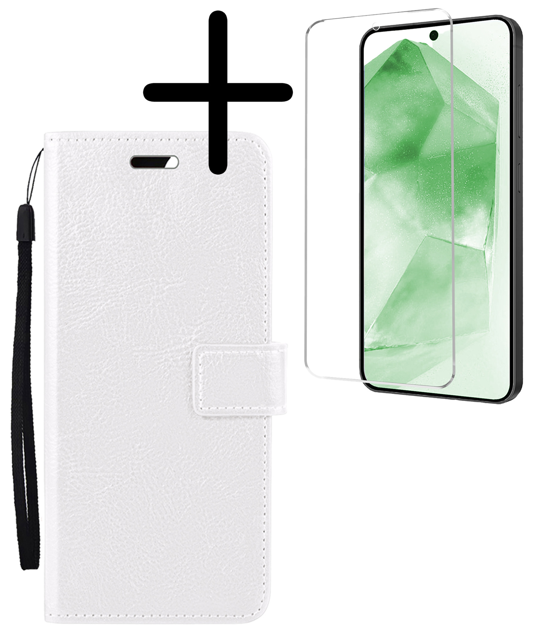 BASEY. Hoes Geschikt voor Samsung A55 Hoesje Bookcase Hoes Flip Case Book Cover Met Screenprotector - Hoesje Geschikt voor Samsung Galaxy A55 Hoes Book Case Hoesje - Wit