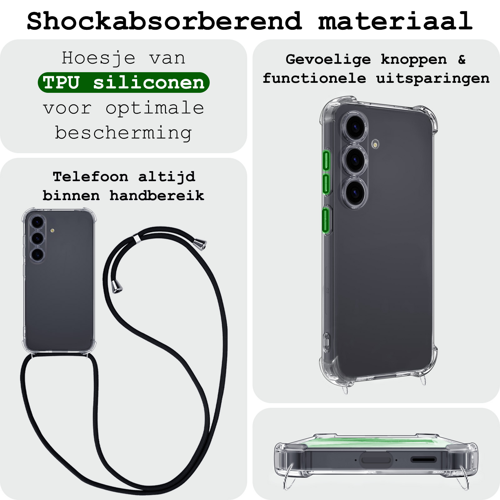 BASEY. Hoes Geschikt voor Samsung A55 Hoesje Shock Proof Case Met Koord Shock Hoes Met Koord - Hoesje Geschikt voor Samsung Galaxy A55 Hoes Cover Met Koord - Transparant