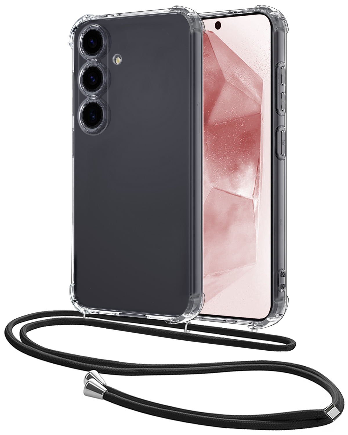 NoXx Hoes Geschikt voor Samsung A55 Hoesje Transparant Met Telefoonkoord Cover Shock Proof Case Koord Hoes