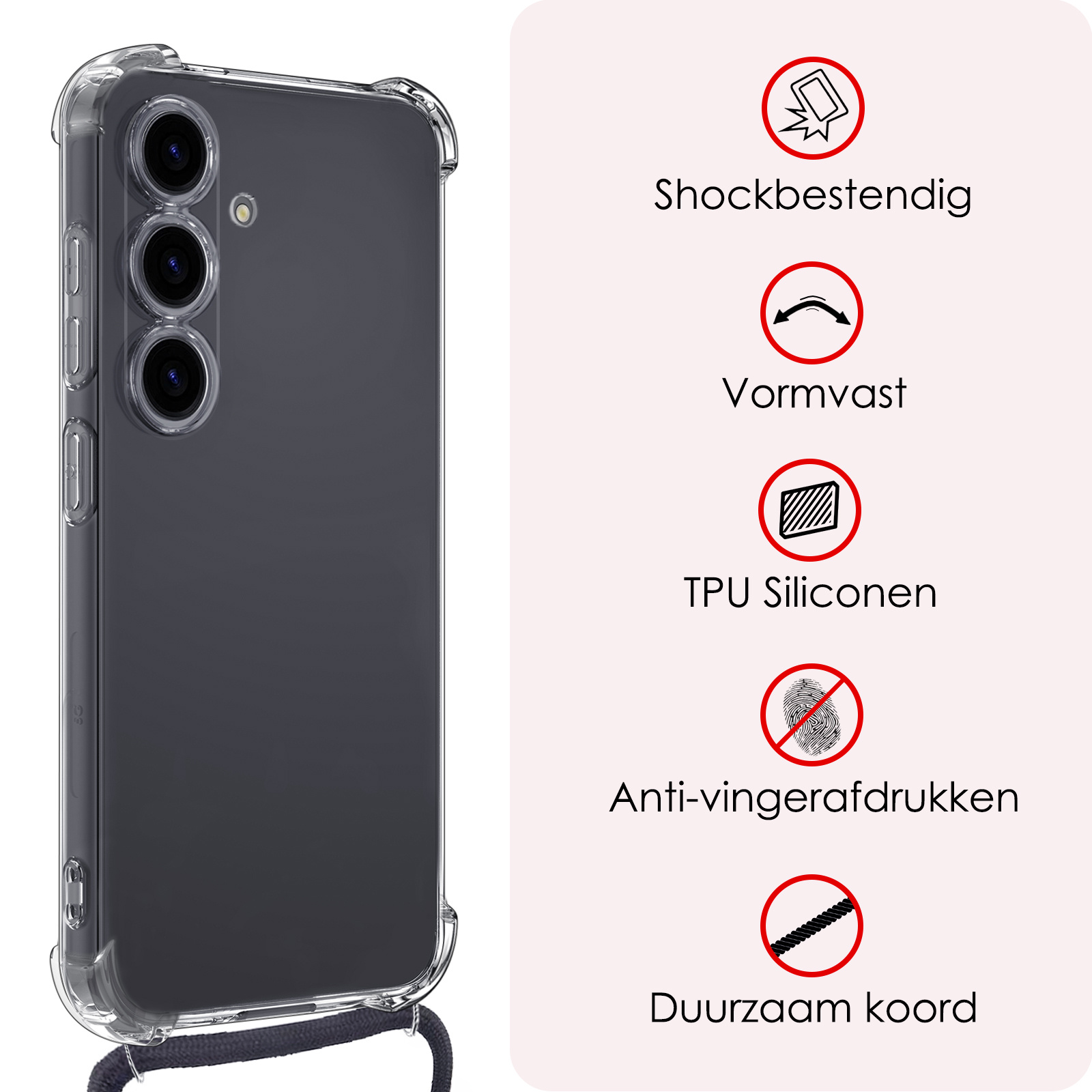 NoXx Hoes Geschikt voor Samsung A55 Hoesje Transparant Met Telefoonkoord Cover Shock Proof Case Koord Hoes
