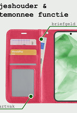 BASEY. Hoes Geschikt voor Samsung A55 Hoesje Bookcase Hoes Flip Case Book Cover Met Screenprotector - Hoesje Geschikt voor Samsung Galaxy A55 Hoes Book Case Hoesje - Donkerroze