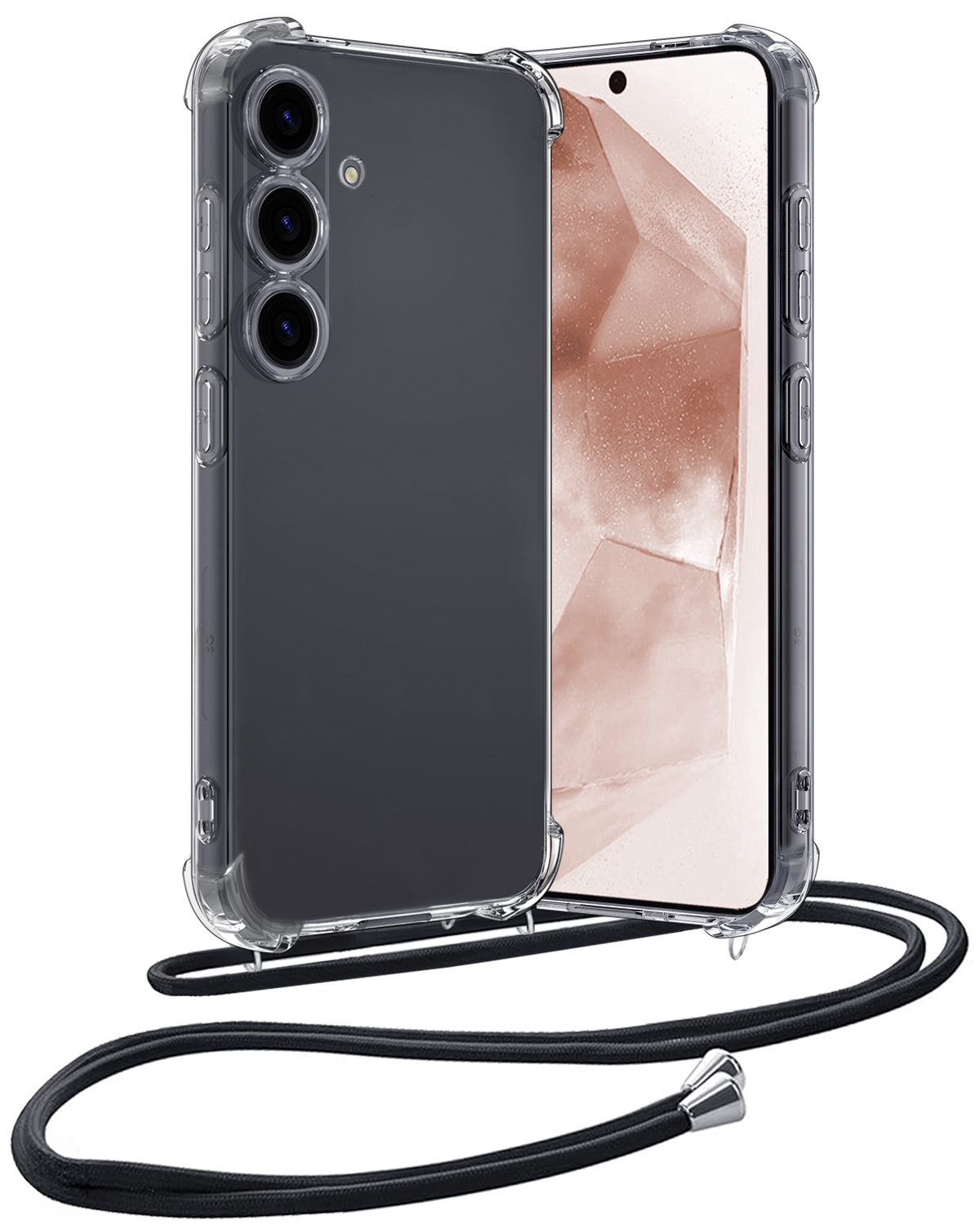Nomfy Hoesje Geschikt voor Samsung A55 Hoesje Shock Proof Transparant Met Telefoonketting Case Shock Koord - Hoesje Geschikt voor Samsung Galaxy A55 Shock Proof Case Met Koord - Transparant