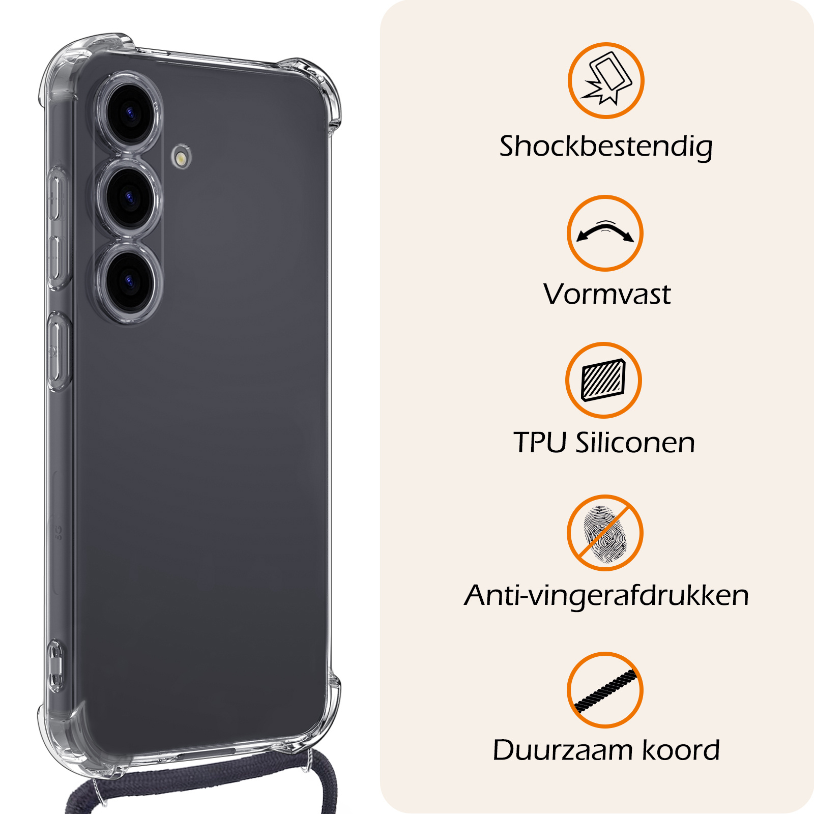 Nomfy Hoesje Geschikt voor Samsung A55 Hoesje Shock Proof Transparant Met Telefoonketting Case Shock Koord - Hoesje Geschikt voor Samsung Galaxy A55 Shock Proof Case Met Koord - Transparant