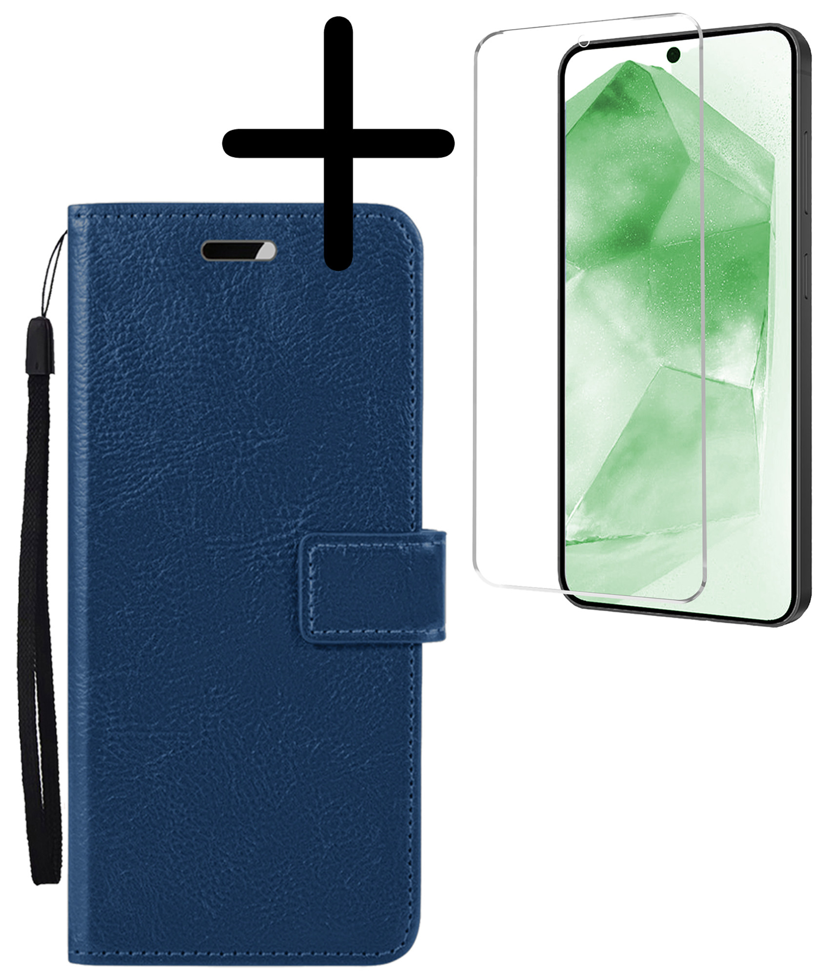 BASEY. Hoes Geschikt voor Samsung A55 Hoesje Bookcase Hoes Flip Case Book Cover Met Screenprotector - Hoesje Geschikt voor Samsung Galaxy A55 Hoes Book Case Hoesje - Donkerblauw