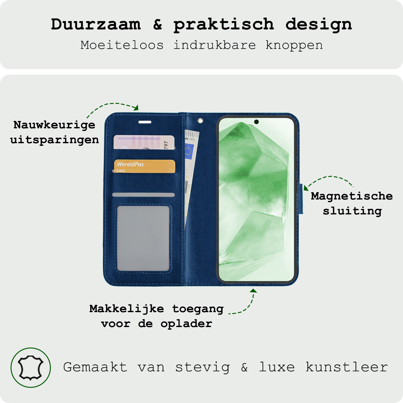 BASEY. Hoes Geschikt voor Samsung A55 Hoesje Bookcase Hoes Flip Case Book Cover Met Screenprotector - Hoesje Geschikt voor Samsung Galaxy A55 Hoes Book Case Hoesje - Donkerblauw