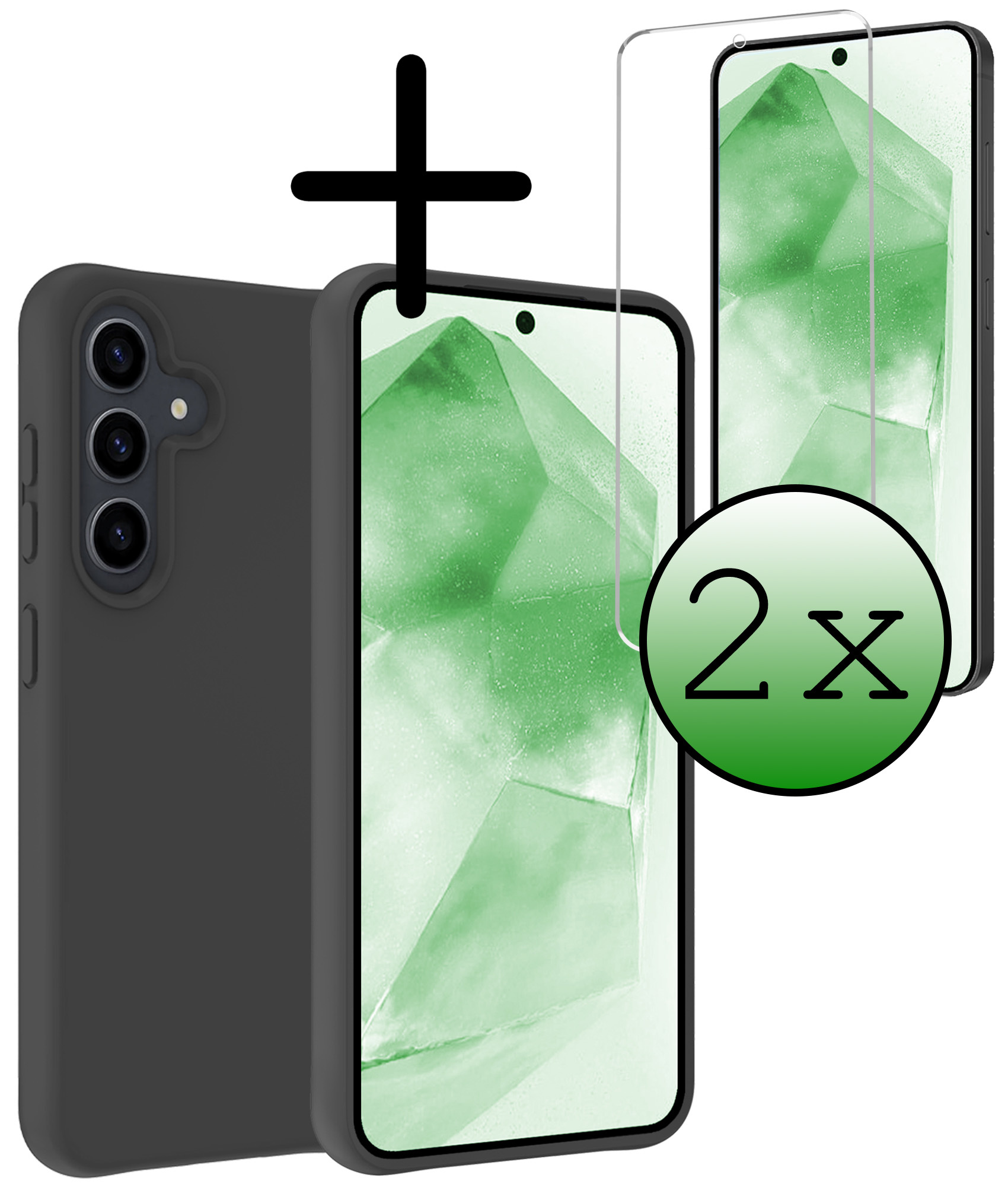 BASEY. Hoes Geschikt voor Samsung A55 Hoesje Siliconen Back Cover Case Met 2x Screenprotector - Hoesje Geschikt voor Samsung Galaxy A55 Hoes Cover Hoesje - Zwart