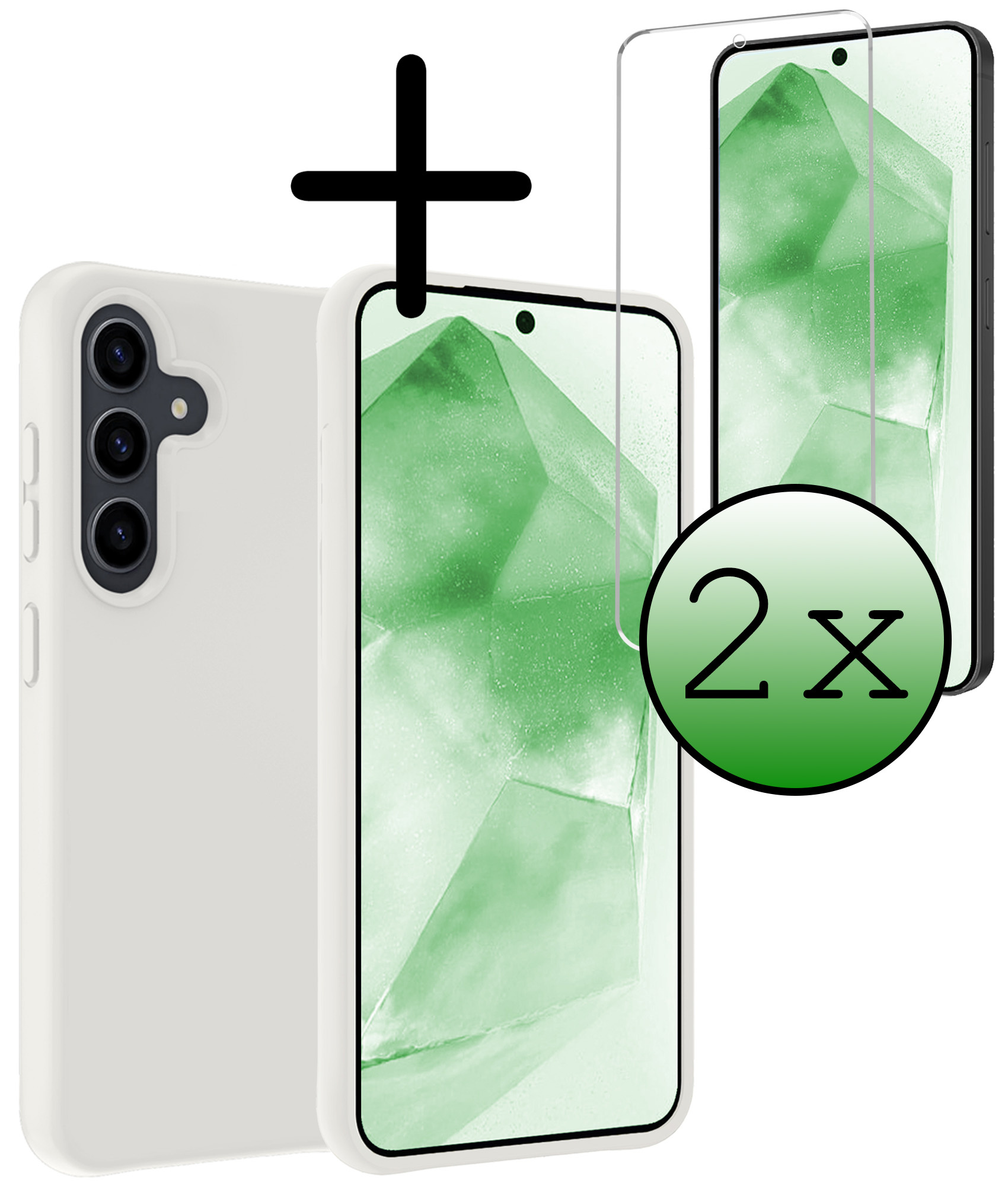 BASEY. Hoes Geschikt voor Samsung A55 Hoesje Siliconen Back Cover Case Met 2x Screenprotector - Hoesje Geschikt voor Samsung Galaxy A55 Hoes Cover Hoesje - Wit