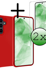 BASEY. Hoes Geschikt voor Samsung A55 Hoesje Siliconen Back Cover Case Met 2x Screenprotector - Hoesje Geschikt voor Samsung Galaxy A55 Hoes Cover Hoesje - Rood