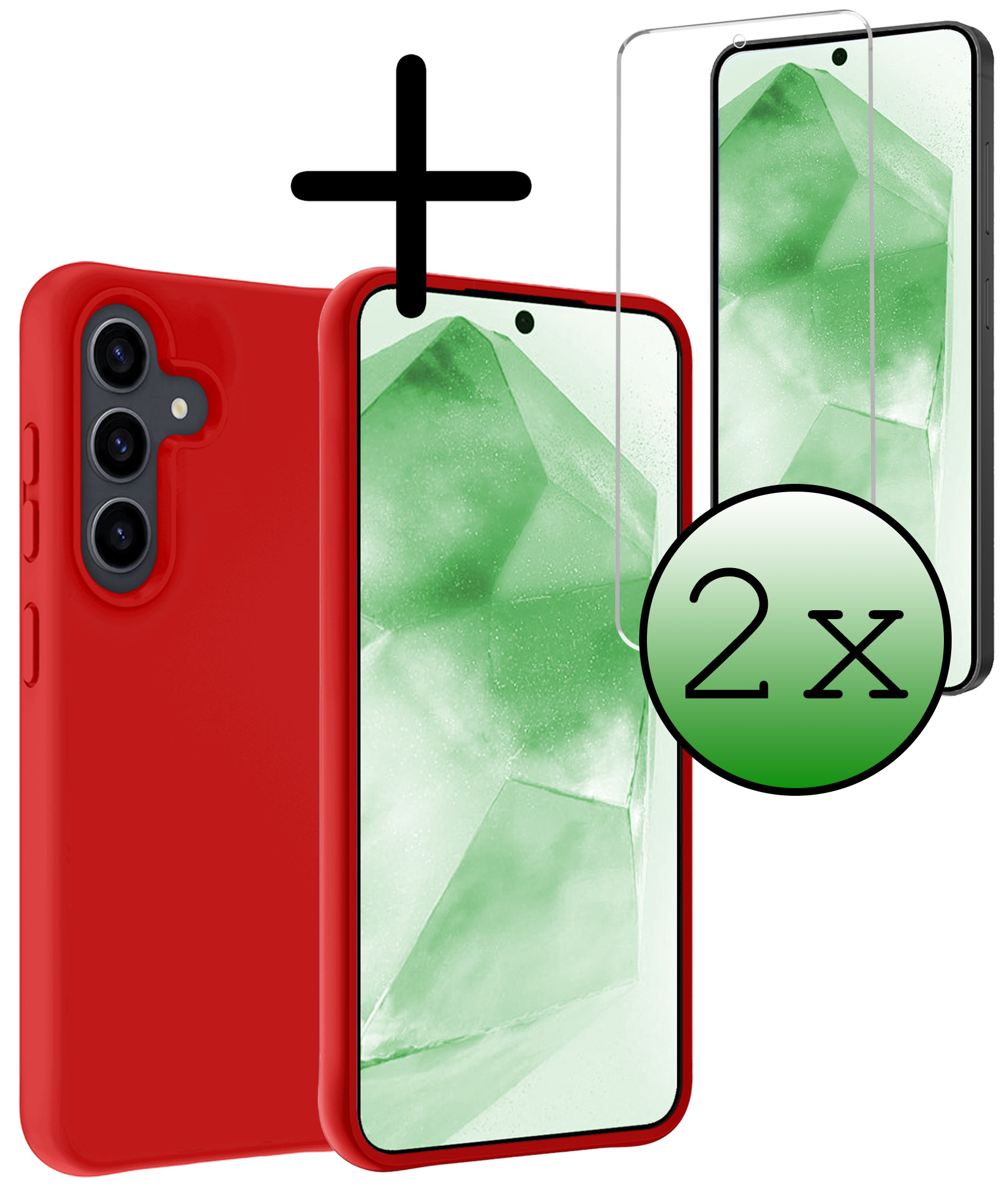 BASEY. Hoes Geschikt voor Samsung A55 Hoesje Siliconen Back Cover Case Met 2x Screenprotector - Hoesje Geschikt voor Samsung Galaxy A55 Hoes Cover Hoesje - Rood