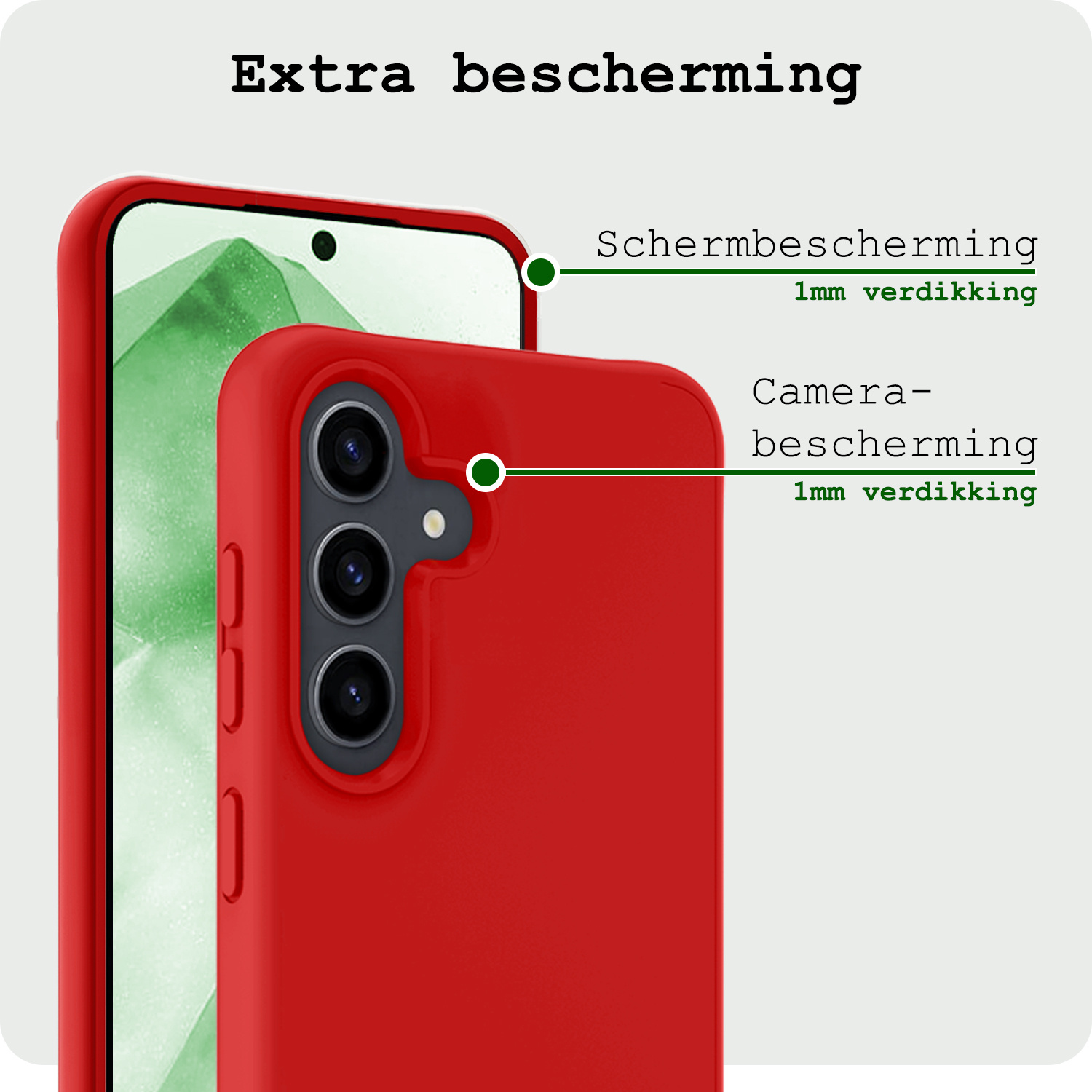 BASEY. Hoes Geschikt voor Samsung A55 Hoesje Siliconen Back Cover Case Met 2x Screenprotector - Hoesje Geschikt voor Samsung Galaxy A55 Hoes Cover Hoesje - Rood