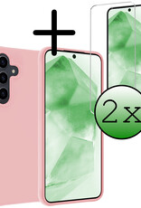 BASEY. Hoes Geschikt voor Samsung A55 Hoesje Siliconen Back Cover Case Met 2x Screenprotector - Hoesje Geschikt voor Samsung Galaxy A55 Hoes Cover Hoesje - Lichtroze