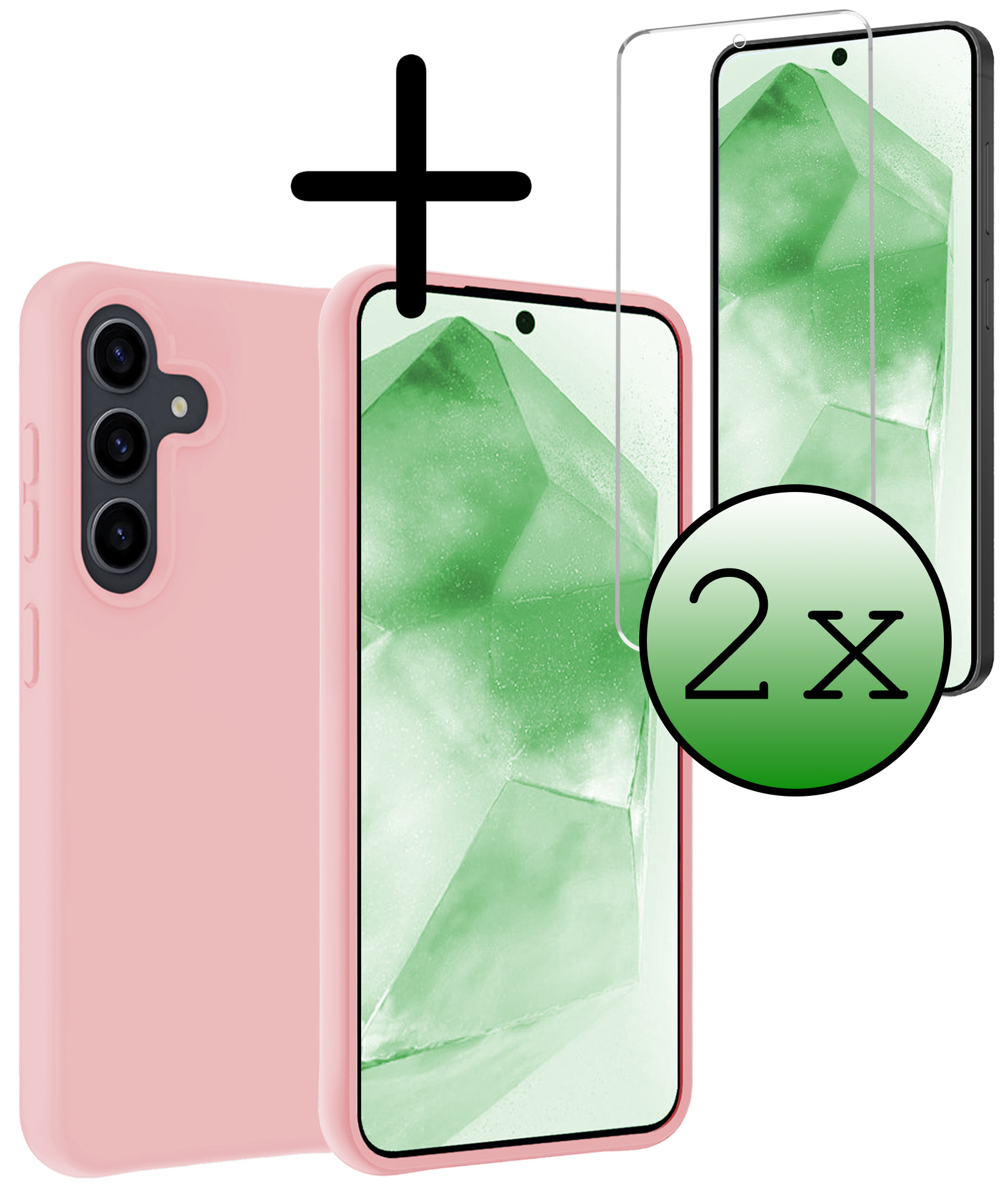 BASEY. Hoes Geschikt voor Samsung A55 Hoesje Siliconen Back Cover Case Met 2x Screenprotector - Hoesje Geschikt voor Samsung Galaxy A55 Hoes Cover Hoesje - Lichtroze