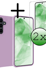 BASEY. Hoes Geschikt voor Samsung A55 Hoesje Siliconen Back Cover Case Met 2x Screenprotector - Hoesje Geschikt voor Samsung Galaxy A55 Hoes Cover Hoesje - Lila