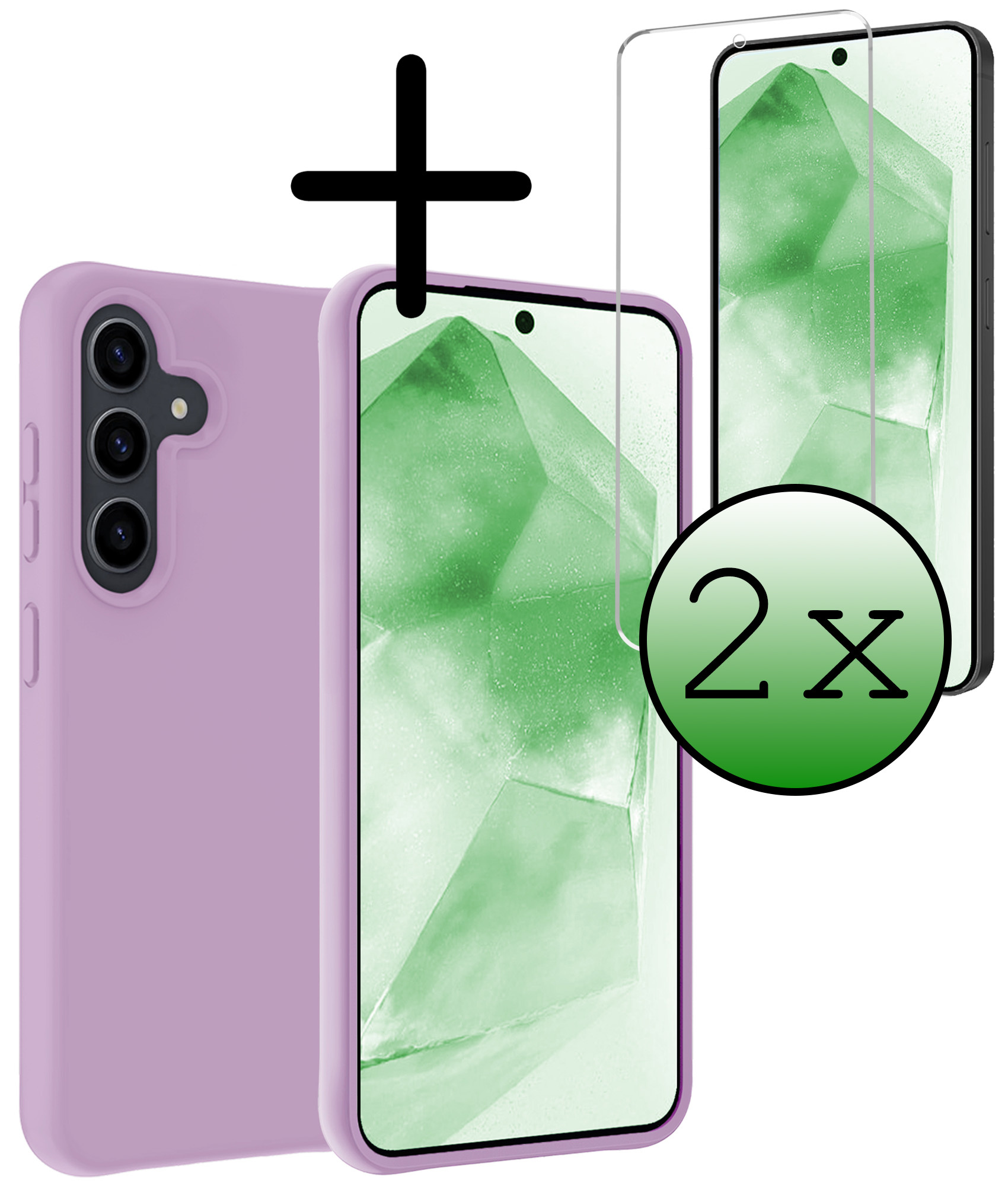 BASEY. Hoes Geschikt voor Samsung A55 Hoesje Siliconen Back Cover Case Met 2x Screenprotector - Hoesje Geschikt voor Samsung Galaxy A55 Hoes Cover Hoesje - Lila