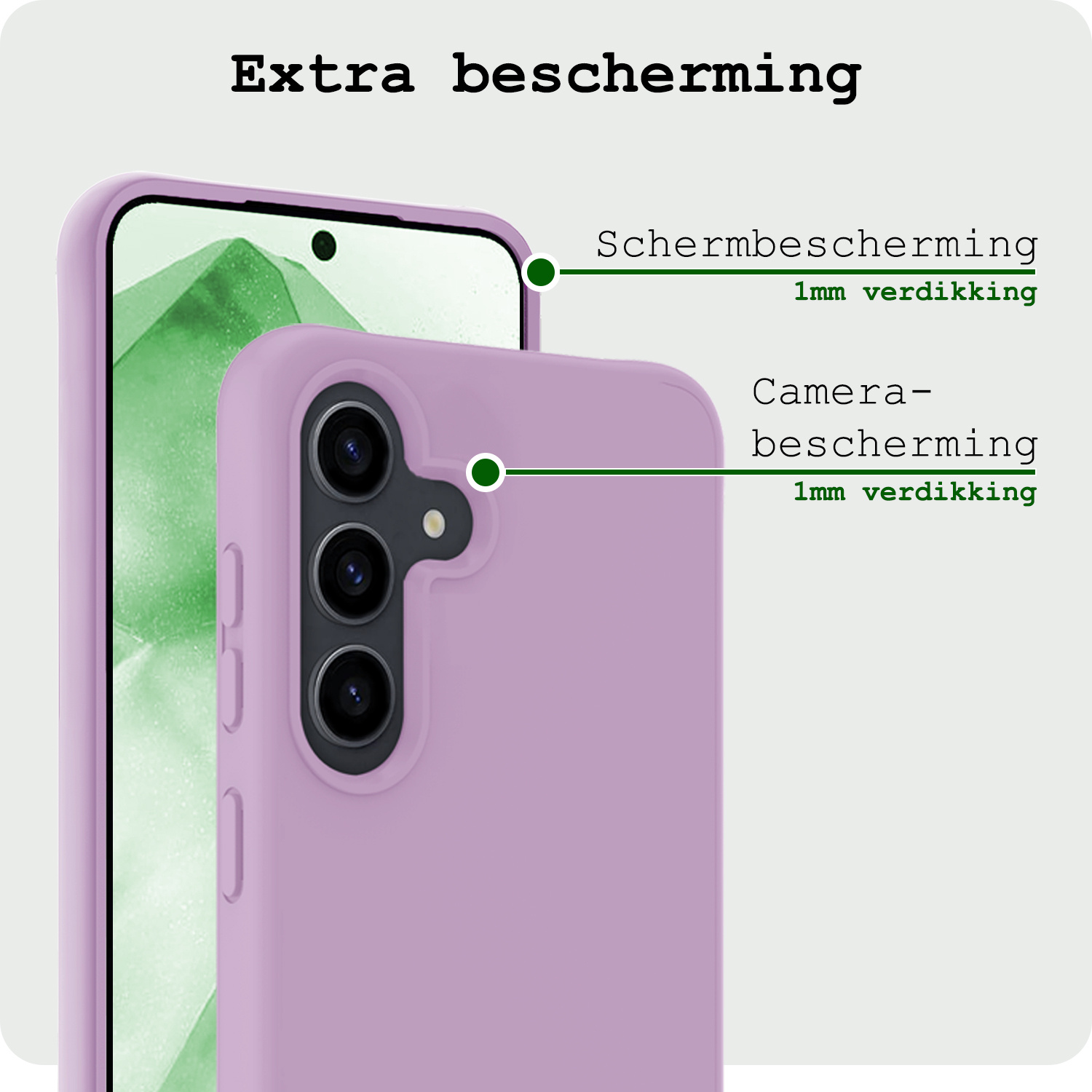 BASEY. Hoes Geschikt voor Samsung A55 Hoesje Siliconen Back Cover Case Met 2x Screenprotector - Hoesje Geschikt voor Samsung Galaxy A55 Hoes Cover Hoesje - Lila