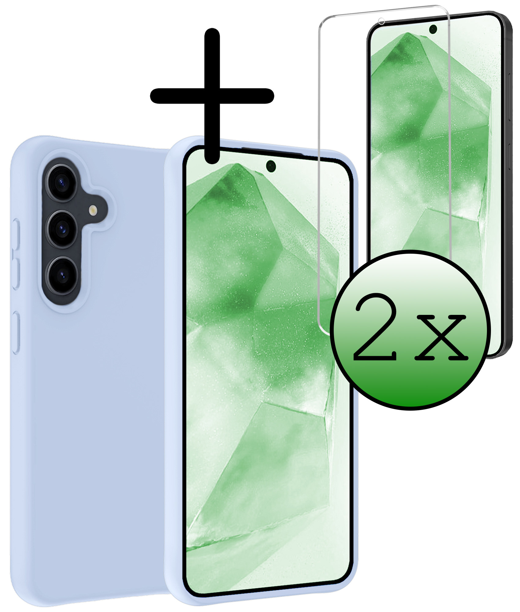 BASEY. Hoes Geschikt voor Samsung A55 Hoesje Siliconen Back Cover Case Met 2x Screenprotector - Hoesje Geschikt voor Samsung Galaxy A55 Hoes Cover Hoesje - Lichtblauw