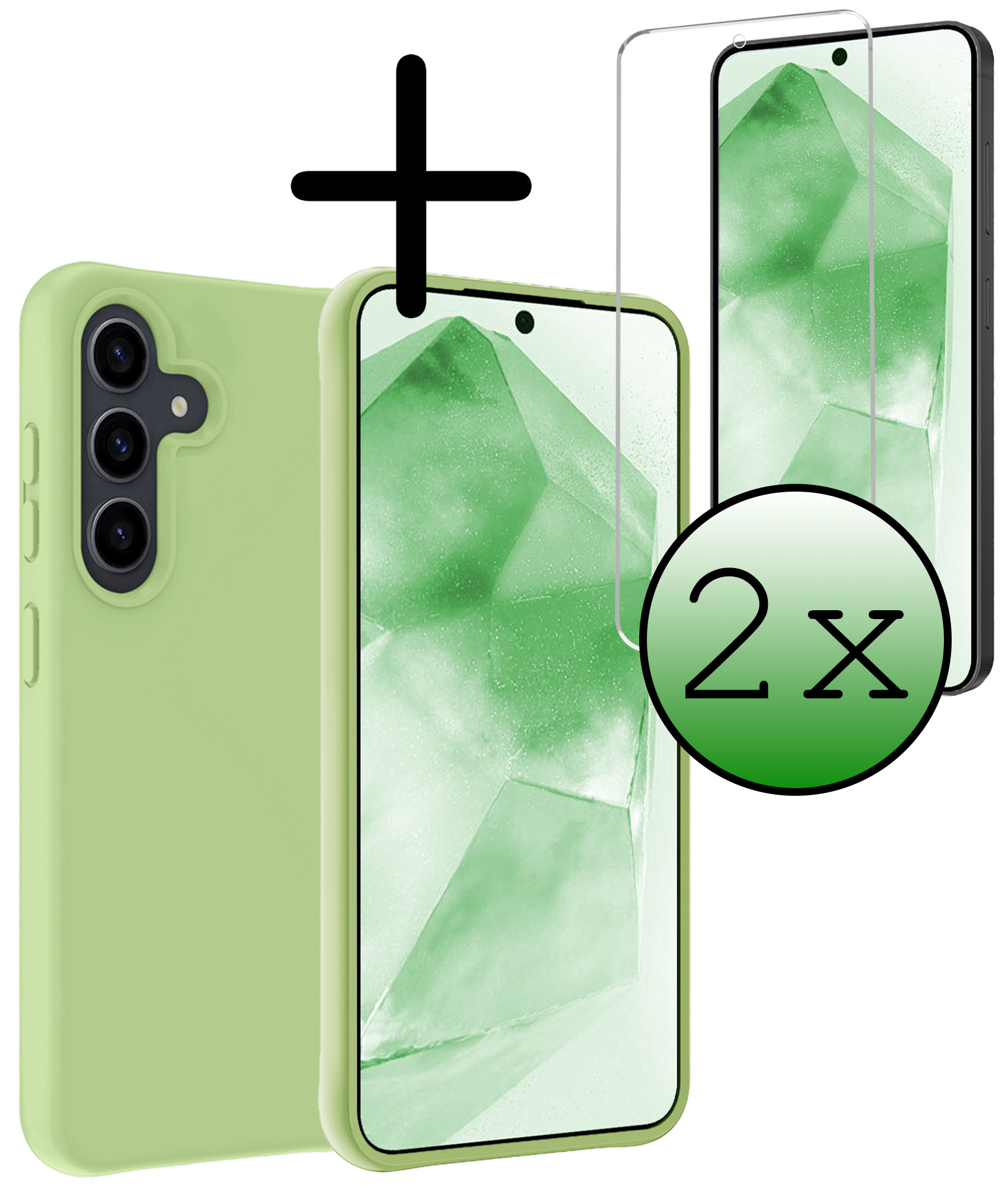 BASEY. Hoes Geschikt voor Samsung A55 Hoesje Siliconen Back Cover Case Met 2x Screenprotector - Hoesje Geschikt voor Samsung Galaxy A55 Hoes Cover Hoesje - Groen