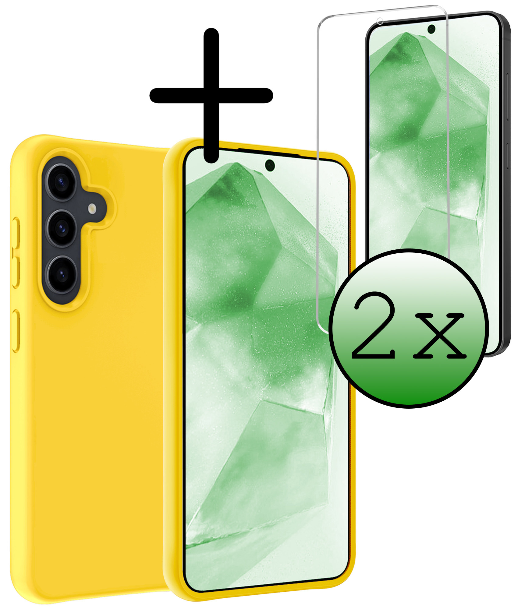 BASEY. Hoes Geschikt voor Samsung A55 Hoesje Siliconen Back Cover Case Met 2x Screenprotector - Hoesje Geschikt voor Samsung Galaxy A55 Hoes Cover Hoesje - Geel