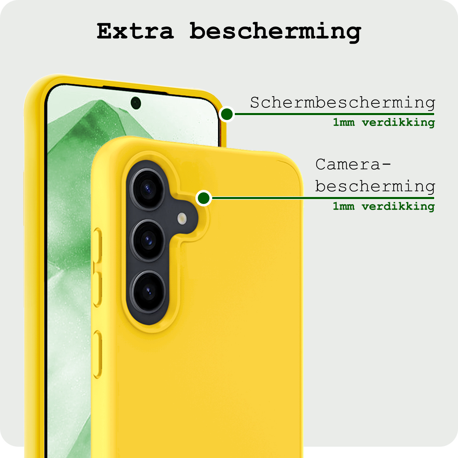 BASEY. Hoes Geschikt voor Samsung A55 Hoesje Siliconen Back Cover Case Met 2x Screenprotector - Hoesje Geschikt voor Samsung Galaxy A55 Hoes Cover Hoesje - Geel