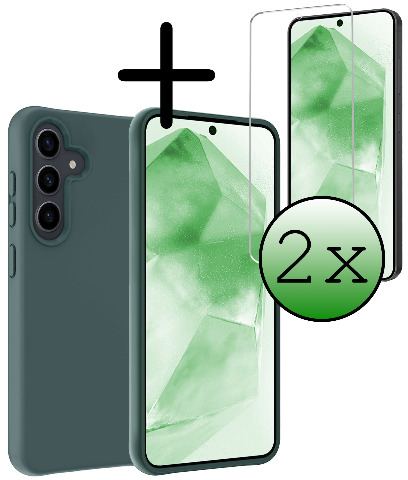 BASEY. Hoes Geschikt voor Samsung A55 Hoesje Siliconen Back Cover Case Met 2x Screenprotector - Hoesje Geschikt voor Samsung Galaxy A55 Hoes Cover Hoesje - Donkergroen