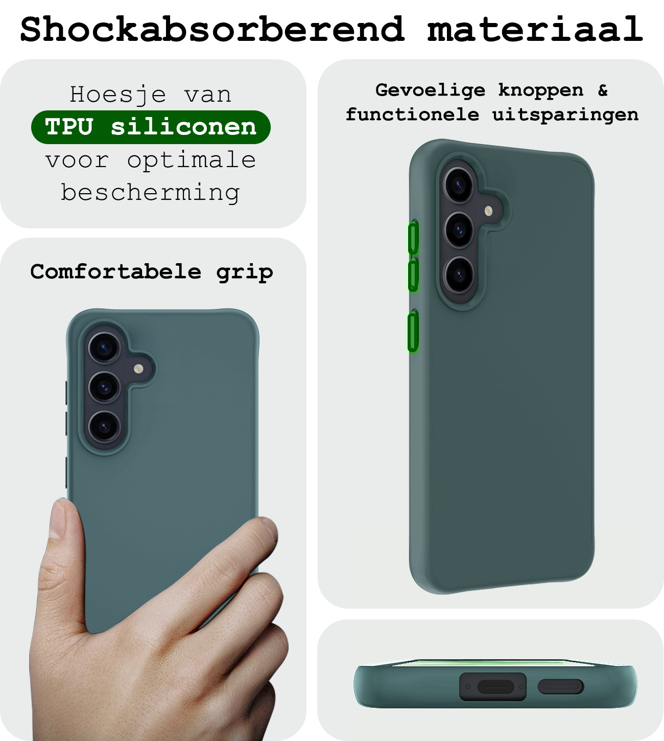 BASEY. Hoes Geschikt voor Samsung A55 Hoesje Siliconen Back Cover Case Met 2x Screenprotector - Hoesje Geschikt voor Samsung Galaxy A55 Hoes Cover Hoesje - Donkergroen
