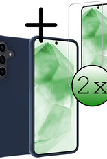 BASEY. Hoes Geschikt voor Samsung A55 Hoesje Siliconen Back Cover Case Met 2x Screenprotector - Hoesje Geschikt voor Samsung Galaxy A55 Hoes Cover Hoesje - Donkerblauw
