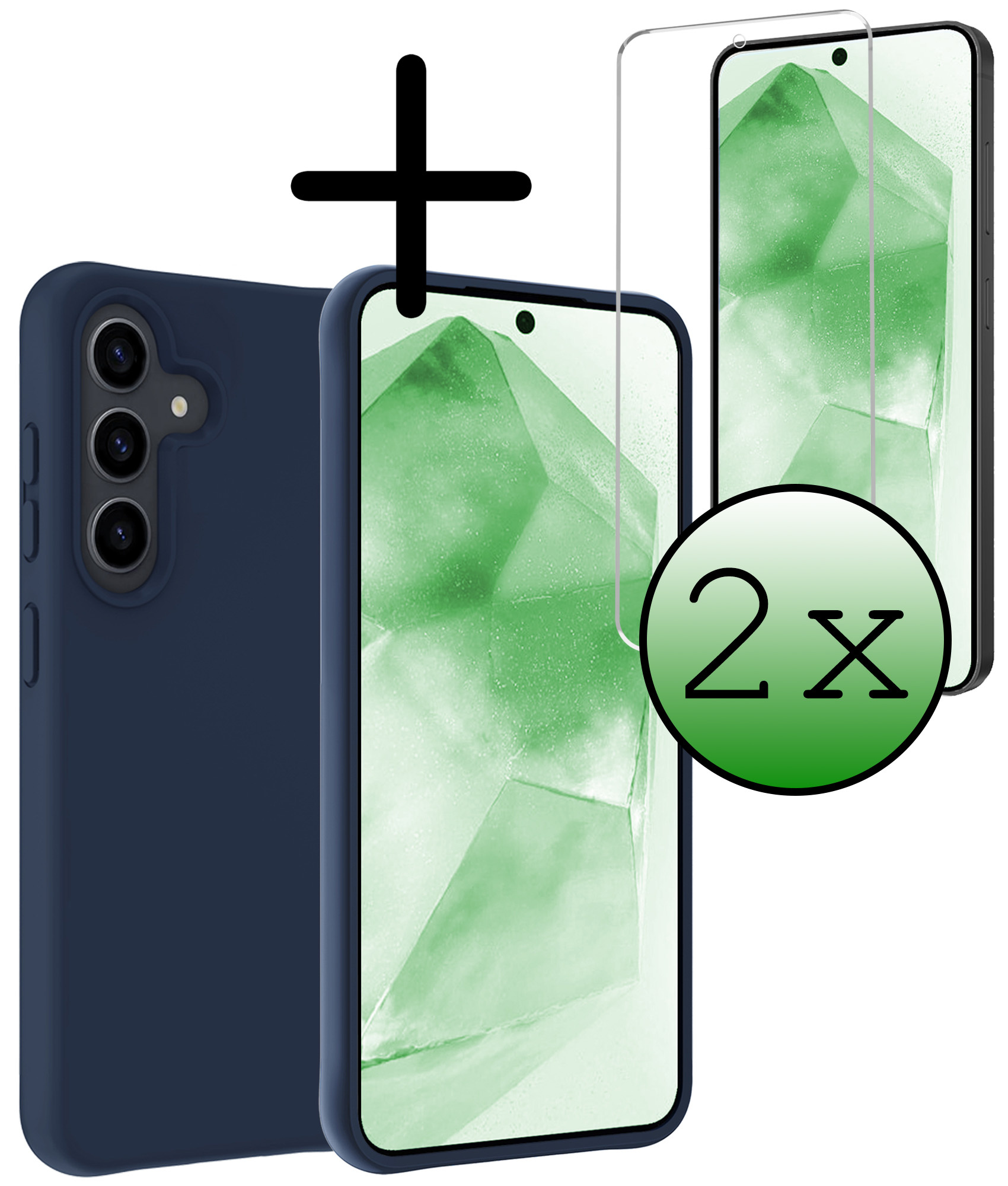 BASEY. Hoes Geschikt voor Samsung A55 Hoesje Siliconen Back Cover Case Met 2x Screenprotector - Hoesje Geschikt voor Samsung Galaxy A55 Hoes Cover Hoesje - Donkerblauw